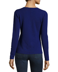 Neiman Marcus Cashmere V Neck Long Sleeve Pullover Sweater Medium Blue