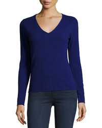 Neiman Marcus Cashmere V Neck Long Sleeve Pullover Sweater Medium Blue