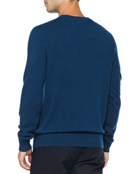 Vince Cashmere V Neck Pullover Sweater Blue