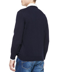 Brunello Cucinelli Cashmere V Neck Pullover Sweater Navy