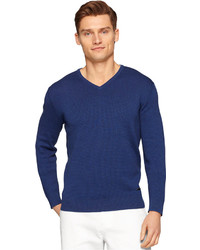 Calvin Klein Ck Premium Multi Texture Block Slim Fit V Neck Sweater