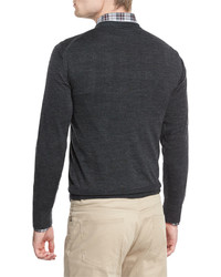 Peter Millar Collection Merino Silk V Neck Sweater Iron Melange