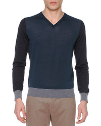 Giorgio Armani Colorblock V Neck Sweater