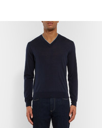 Canali Contrast Tipped Merino Wool Sweater