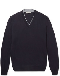 Canali Contrast Tipped Merino Wool Sweater