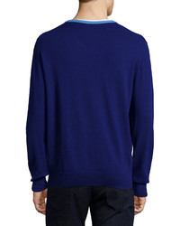 Ike Behar Contrast Trim Cashmere Sweater Navy