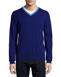 Ike Behar Contrast Trim Cashmere Sweater Navy