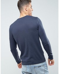 Asos Cotton V Neck Sweater In Navy