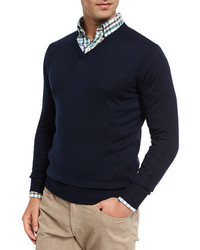 Peter Millar Crown Soft Merinosilk Wool V Neck Sweater