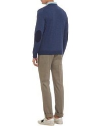Altea Elbow Patch Pullover V Neck Sweater Blue