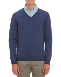 Altea Elbow Patch Pullover V Neck Sweater Blue