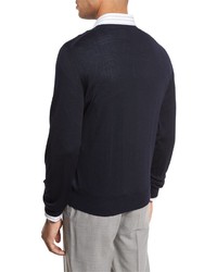 Brioni Essential Fine Gauge V Neck Sweater Navy Blue