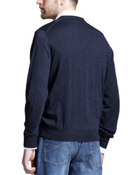 Brunello Cucinelli Fine Gauge V Neck Sweater Dark Indigo