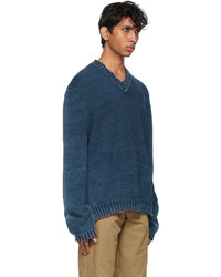 Maison Margiela Indigo Cotton Faded Sweater