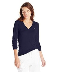 Lacoste Long Sleeve Cotton Double V Neck Collar Sweater