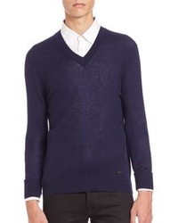 Burberry London Regal V Neck Blue Cashmere Sweater