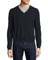 Just Cavalli Long Sleeve V Neck Wool Sweater Bluenavy