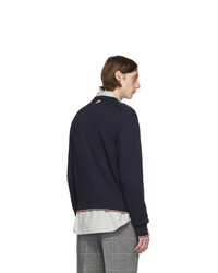 Thom Browne Navy Cashmere Classic V Neck Pullover