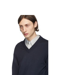 Thom Browne Navy Cashmere Classic V Neck Pullover