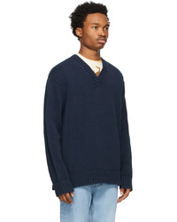 Acne Studios Navy Cotton V Neck Sweater
