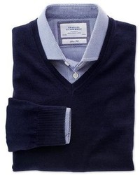Charles Tyrwhitt Navy Merino Wool V Neck Sweater