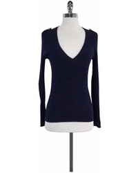 Tory Burch Navy Ribbed Vneck Sweater