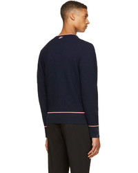 Thom Browne Navy Tricolor V Neck Sweater
