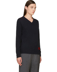 Marc by Marc Jacobs Navy Wool Bunny Hop V Neck Sweater