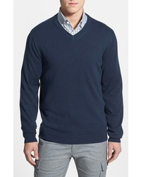Nordstrom V Neck Cotton Sweater Navy Large