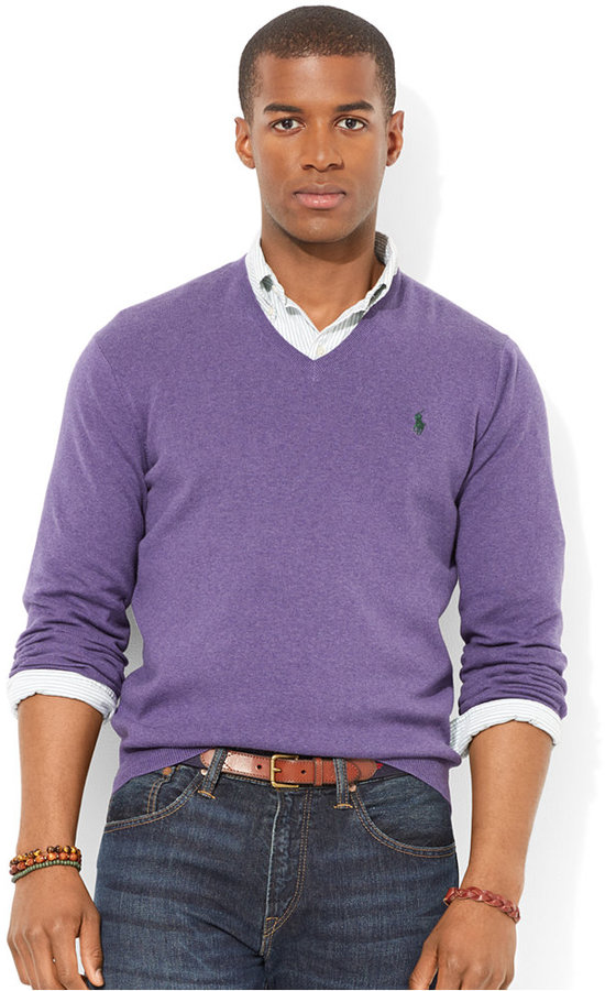 Polo Ralph Lauren Pima Cotton V Neck Sweater, $98 | Macy's | Lookastic