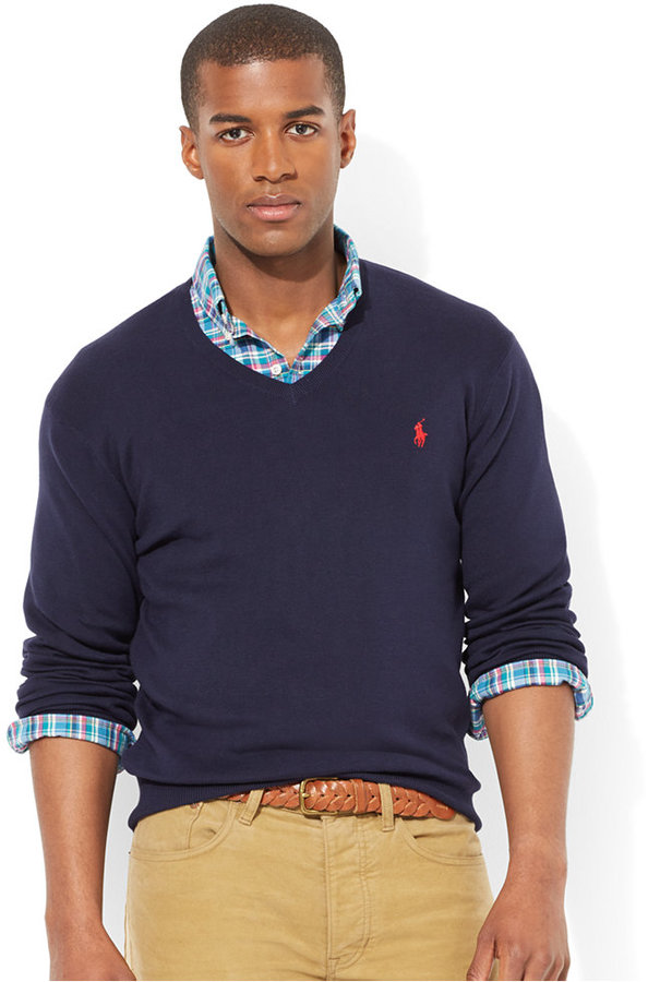 Polo Ralph Lauren Pima Cotton V Neck Sweater, $98 | Macy's | Lookastic