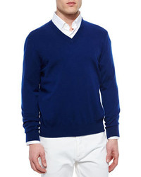 Ermenegildo Zegna Premium Cashmere V Neck Sweater Navy