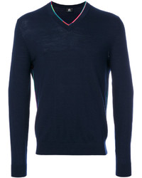 Paul Smith Ps By Multicolour Trim V Neck Sweater