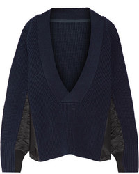 Sacai Shell Trimmed Wool Sweater Navy