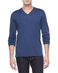 Star USA Long Sleeve V Neck Sweater Blue