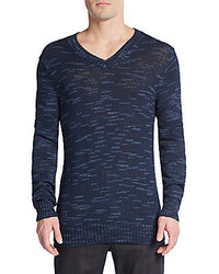 Saks Fifth Avenue Streaked Speckle Print V Neck Sweater