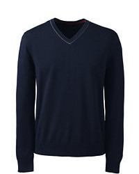 Classic Supima Cotton Tipped V Neck Sweater Coastal Cobalt Gingham16 34