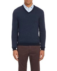 Zanone Thermal Stitch V Neck Pullover Sweater