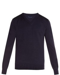 Lanvin V Neck Cotton And Wool Blend Sweater