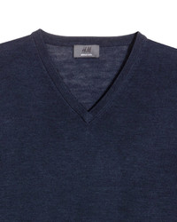 H&M V Neck Merino Wool Sweater Dark Blue