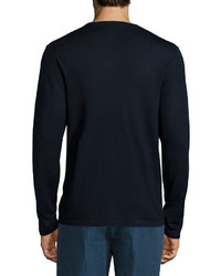 Vince V Neck Wool Silk Sweater Navy