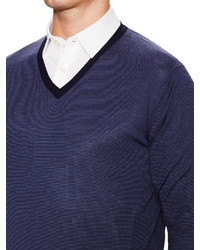 Canali Wool Striped V Neck Sweater