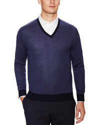 Canali Wool Striped V Neck Sweater