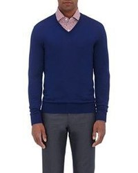 Isaia Wool V Neck Sweater Blue