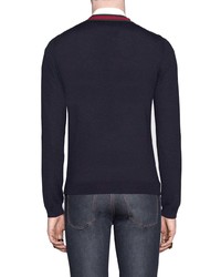 Gucci Wool V Neck Sweater With Web