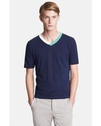 Band Of Outsiders Contrast V Neck Pique T Shirt Navy 3