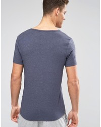 Asos Brand Muscle T Shirt With Deep V Neck In Navy Marl