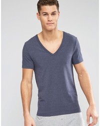 Asos Brand Muscle T Shirt With Deep V Neck In Navy Marl