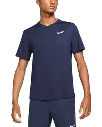 Nike Court Dri Fit Victory V Neck T Shirt In Obsidianobsidianwhite At Nordstrom