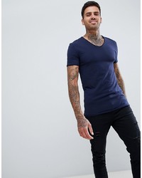 ASOS DESIGN Muscle Fit T Shirt With V Neck And Raw Edges